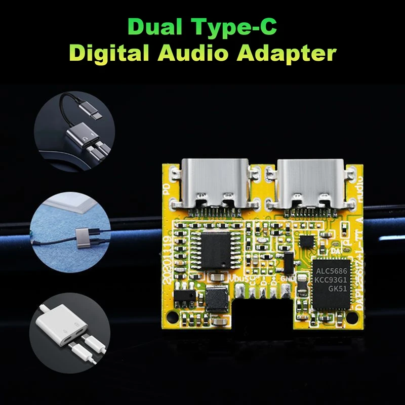 

Dual Type-C Digital Audio Adapter Module ALC5686LED Listening To Songs And Charging 2 In1 Digital Audio Decode Board
