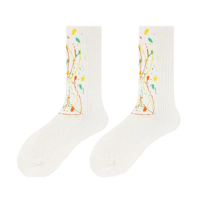 8 Pairs Splash Ink Socks Men's Women's Middle Tube Art Design Sense Street Trend Ins Style Sports Stockings Breathable Casual