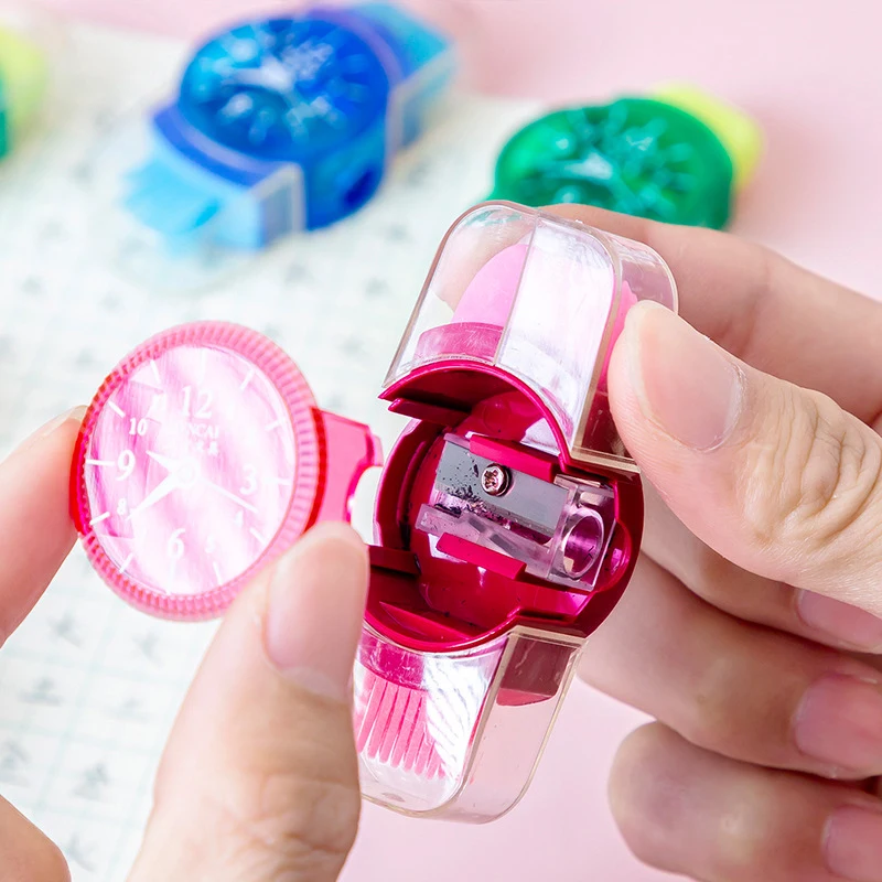 

Novelty Watch shaped Pencil Sharpeners Grinder With Erasers For Office School Students Supplies 3 In 1 Combination Sharpeners