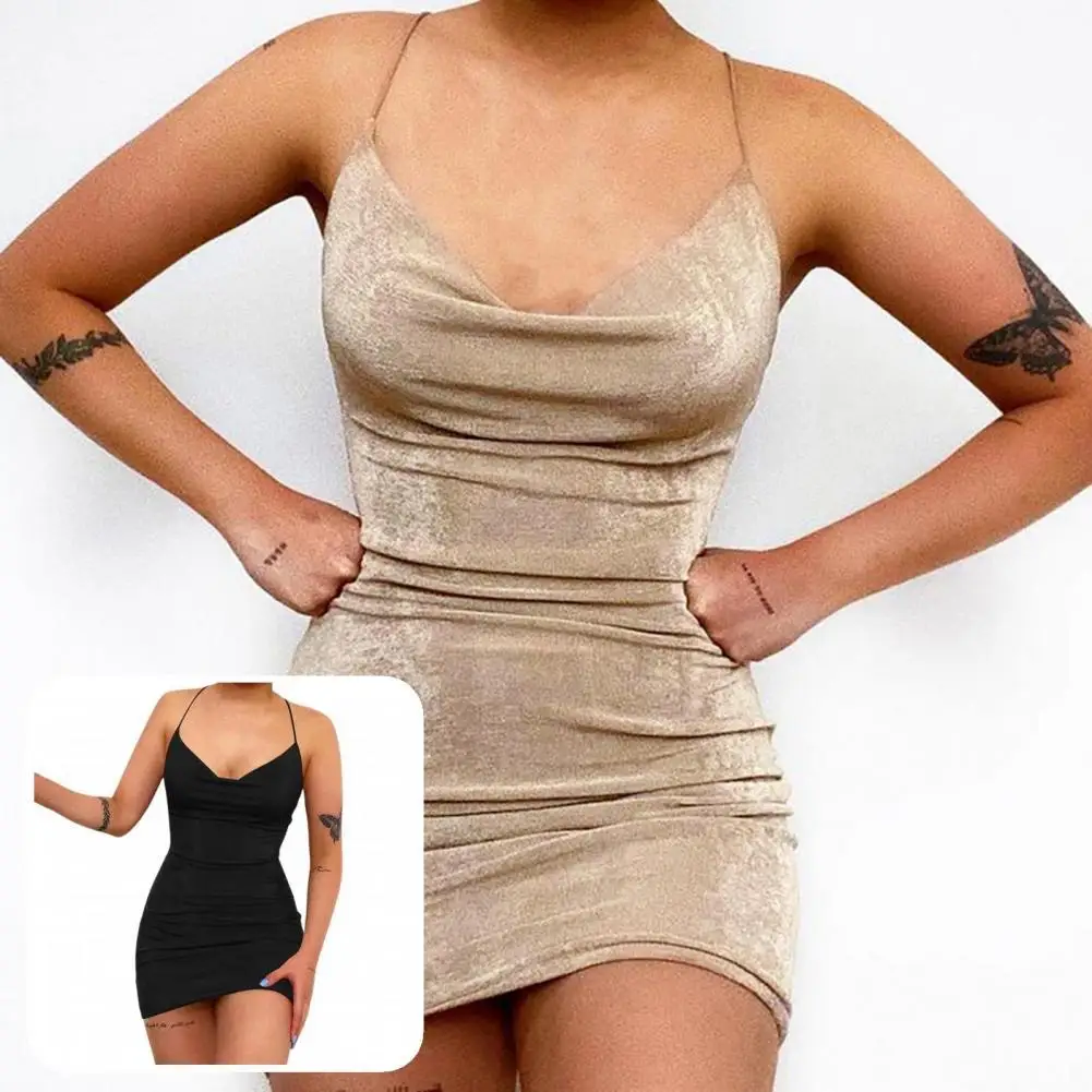 

Trendy Women Dress Cool Backless Party Dress Summer Solid Color Club Dress