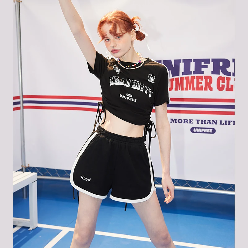 UNIFREE Sport Casual Women's Shorts Striped Contrast Letter Embroidery Sexy Short for Women 2023 Summer New