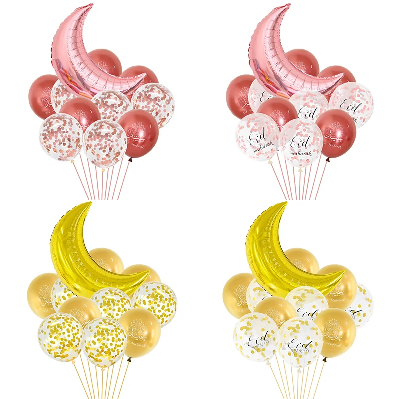 

11pcs Eid Mubarak Moon Balloon Set Gold Rosegold Confetti Helium Balloons for Islamic Eid Muslim Ramadan Kareem Party Home Decor