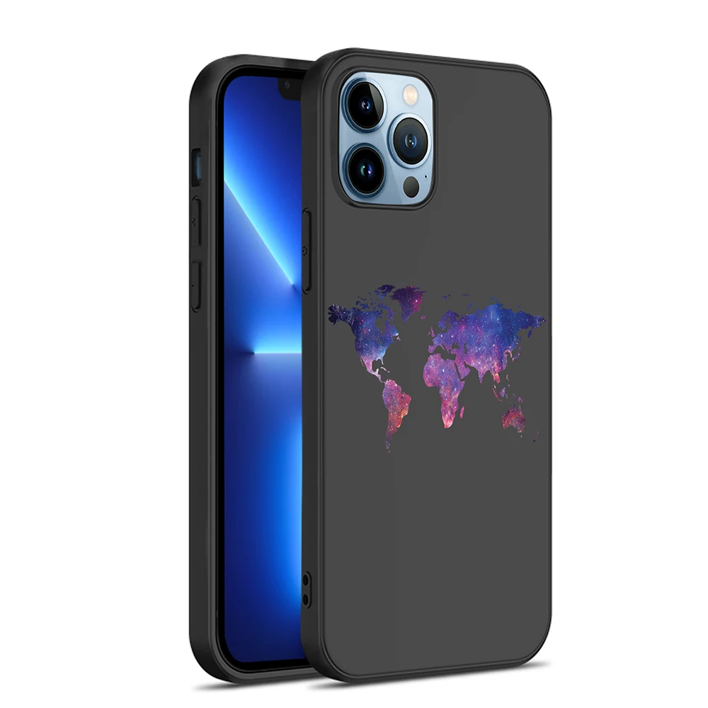 

World Map Phone Case For iPhone 14 ProMax 13 mini Soft Cases 12 11 Pro 7 8 Plus XR XS Max SE 2022 2020 Black TPU Cover Fundas