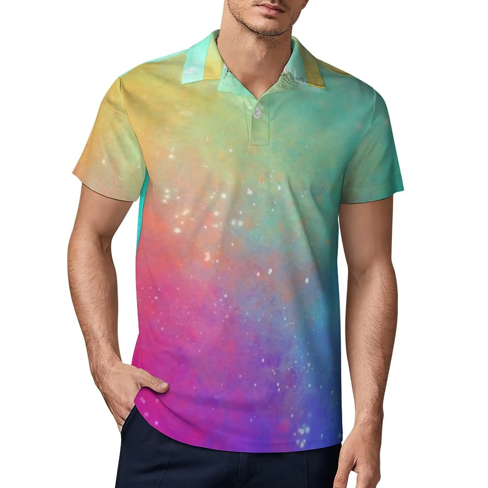 

Цветная рубашка-поло Galaxy Sky, Повседневная рубашка с радужным принтом, летние трендовые футболки для мужчин, топ оверсайз с коротким рукавом ...