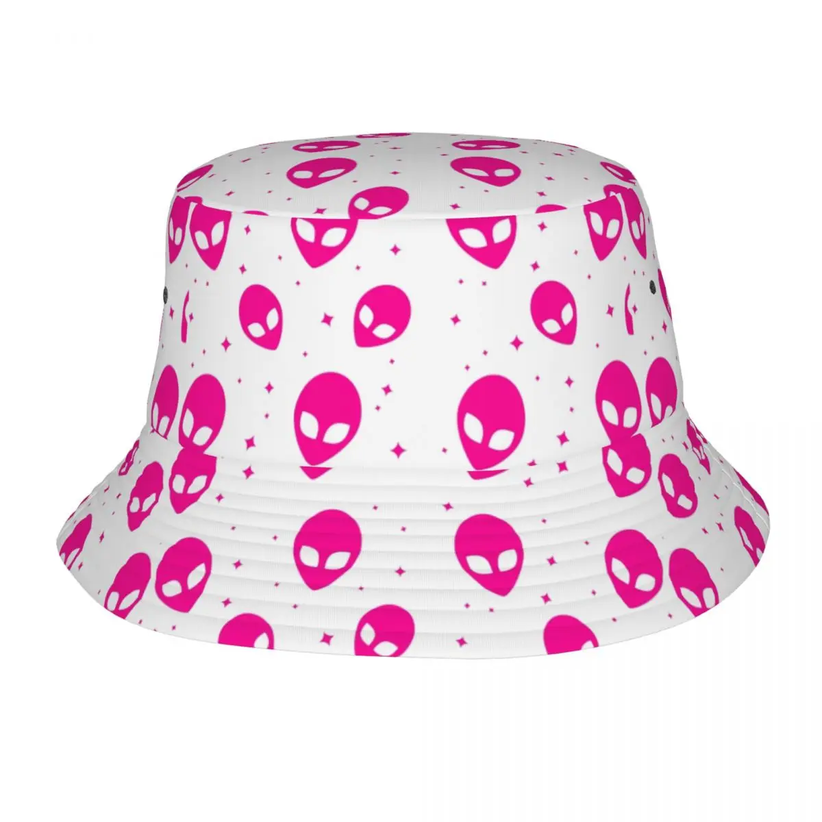 

Fashion Pink And White Alien Pattern Bucket Hats Women Men Sci Fi UFO Space Beach Sun Summer Fisherman Cap