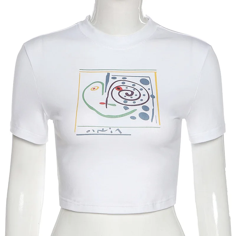 Уличная одежда белая футболка с графическим принтом и коротким рукавом 1920-х