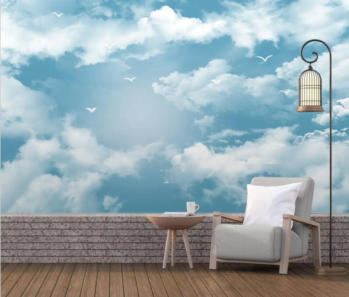 

Custom mediterranean blue sky white clouds seagull mural wallpaper children's room Living Room Bedroom 3D wall paper Home Decor