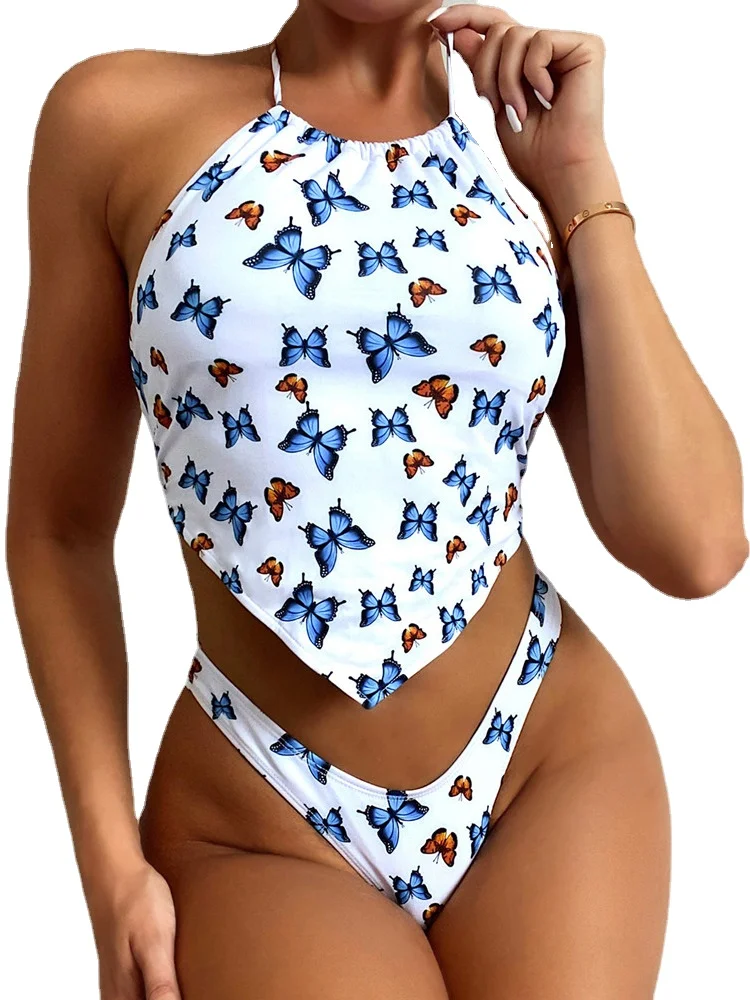 

Пикантный комплект бикини SINO.TREND с открытой спиной и принтом бабочки, женский купальник с высоким вырезом, женский купальник, купальный кост...