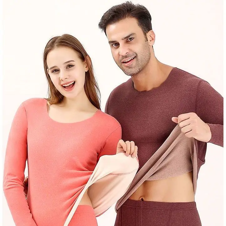Yasuk Winter Fashion Men's Women's Thermal Underwear Long Johns Super Warm Solid Soft Casual Double Faced Velvet Top With Pants