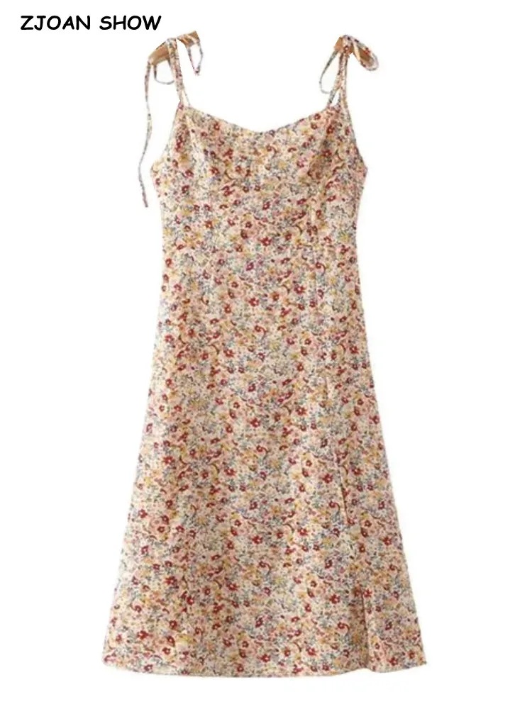 

Женское платье на завязках с цветочным принтом, романтичное длинное платье средней длины в стиле ретро с разрезом на подоле, праздничное пл...