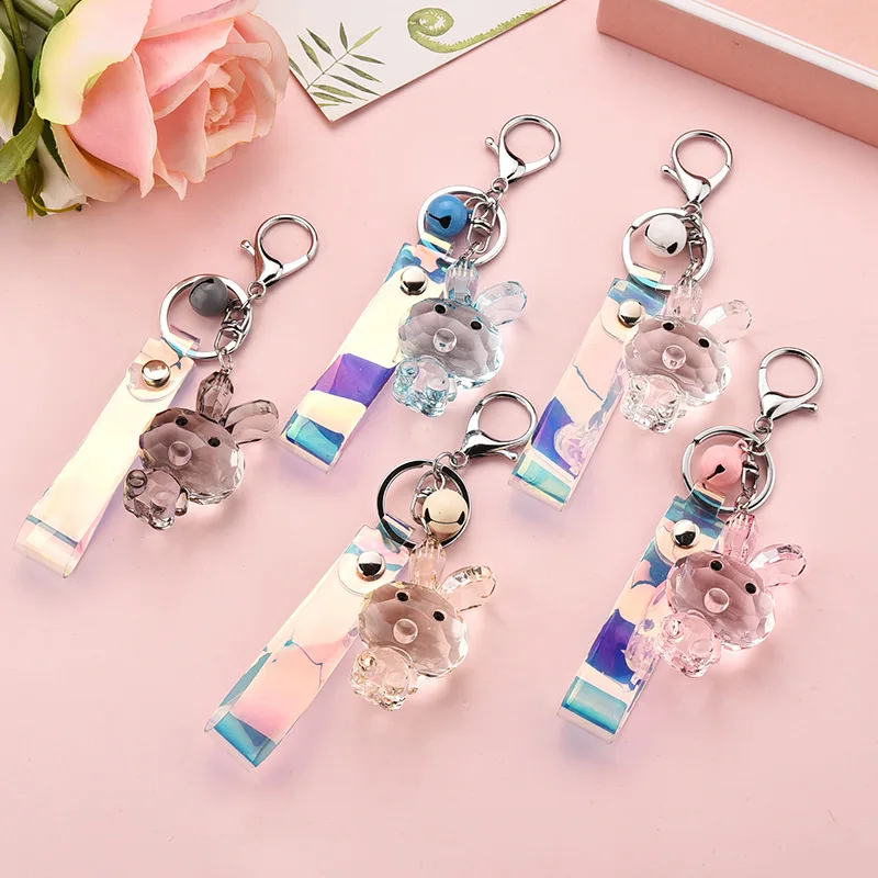 Cute Cartoon Transparent Rabbit Keychain 2021 Trend Fantasy Crystal Bunny Doll Pendant Key Ring Backpack Car Ornaments Gifts |