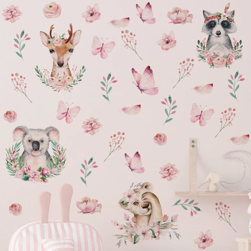 

Наклейка с изображением розового леса для детской, спальни, детского сада, бабочки, наклейка на стену, наклейки для классов и детской комнат...