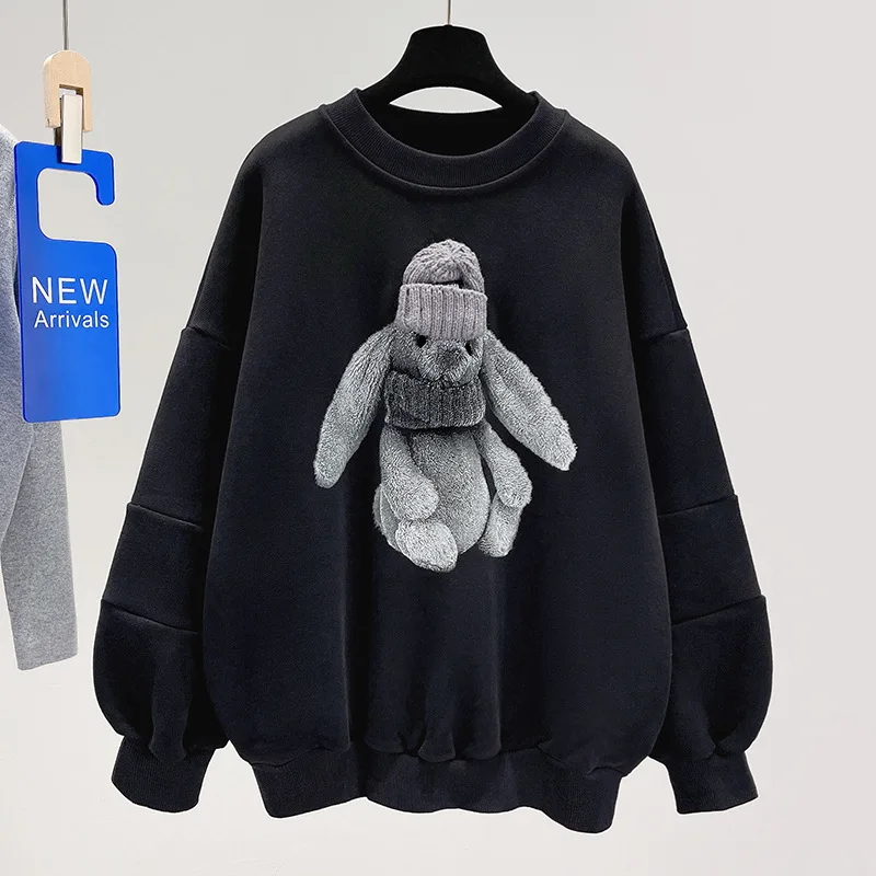 

Women's autumn new Korean plush sweater hoodless loose autumn and winter middle long thickened coat top fashion