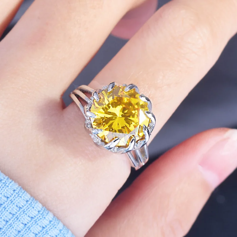 

Full Diamond Lotus Ring for Women 7.5 Carat Yellow Gemstone Treasure All for 1 Real and Free Shipping From Brazil Turkey