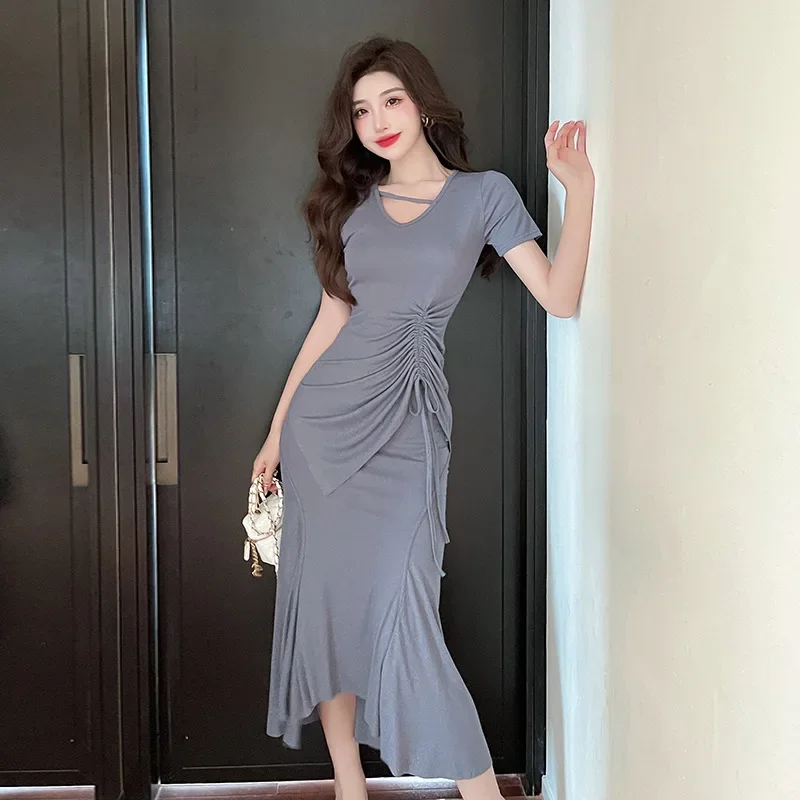 Женский костюм с юбкой рыбий хвост Повседневная Приталенная футболка в