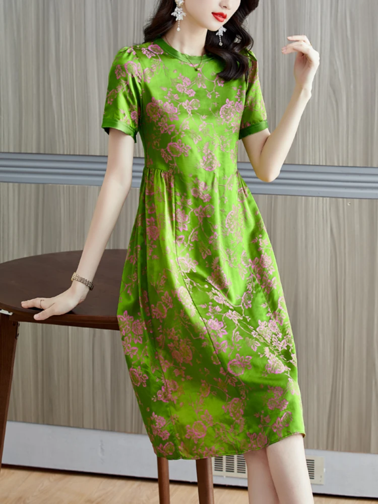 

Новинка 2023, Пляжное Летнее шелковое легкое платье-миди в корейском ретро-стиле с цветочным принтом, женское повседневное свободное платье в стиле бохо с поясом