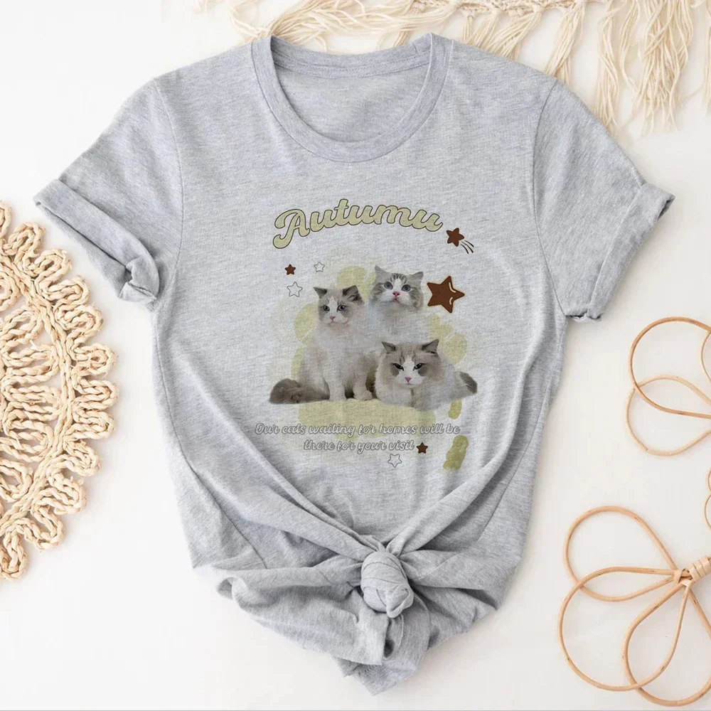 Женская футболка в японском стиле с котенком Y2K