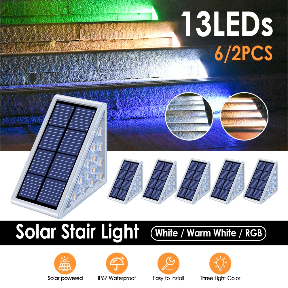 

Colorful LED Solar Stair Lights Outdoor Step Lamp for Garden Yard Deck IP67 Waterproof Anti-theft Super Bright Decorative Lights