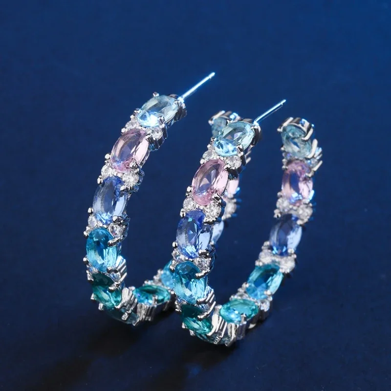 Женские Серьги-кольца В Золотой Оправе С Радужным Цирконием Стиле Бохо Красочные