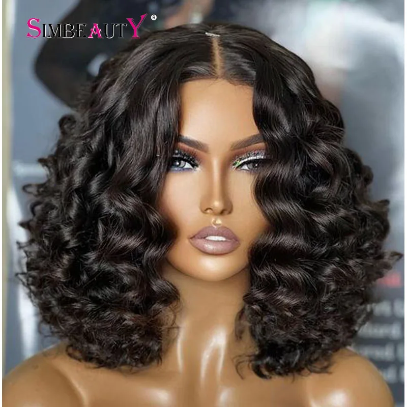 Loose Deep Wave 250density Short Bob 13x6 Lace Front Human Hair Wigs With Baby Hair Pre Plucked 360 Wigs