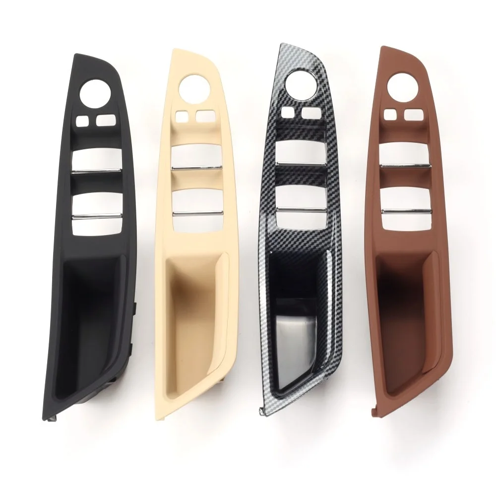 For BMW 5 Series F10 F18 Left Drive LHD 7Pcs 2010-2016 Beige Black Carbon Fiber Car Interior Door Handle Plate Decorative Cover