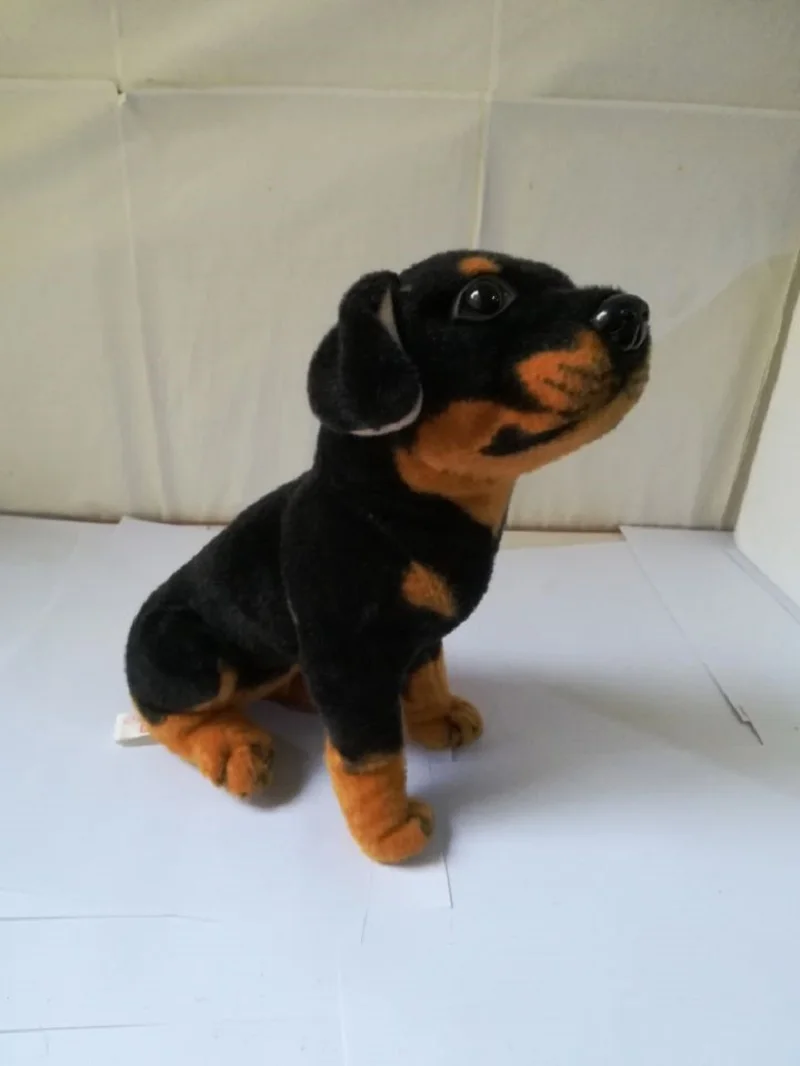 

small cute plush simulation Rottweiler toy stuffed black squating dog doll kids’ birthday Christmas gift about 25cm
