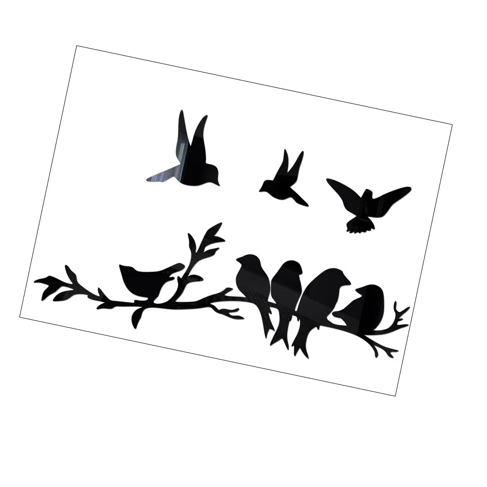 

Wall Bird Mirror Decals Sticker Stickers Birds Decal 3D Acrylic Decor Tree Flying Diy Removableart Murals Room Wallpaper Windows