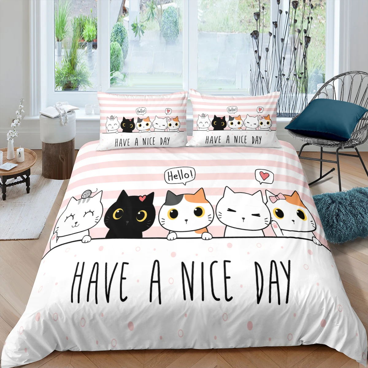 

Cute Pet Cats Bedding Set Cartoon Kitten Print Duvet Cover Pillowcase for Girl Twin Full King Double Size Polyester Quilt Cover