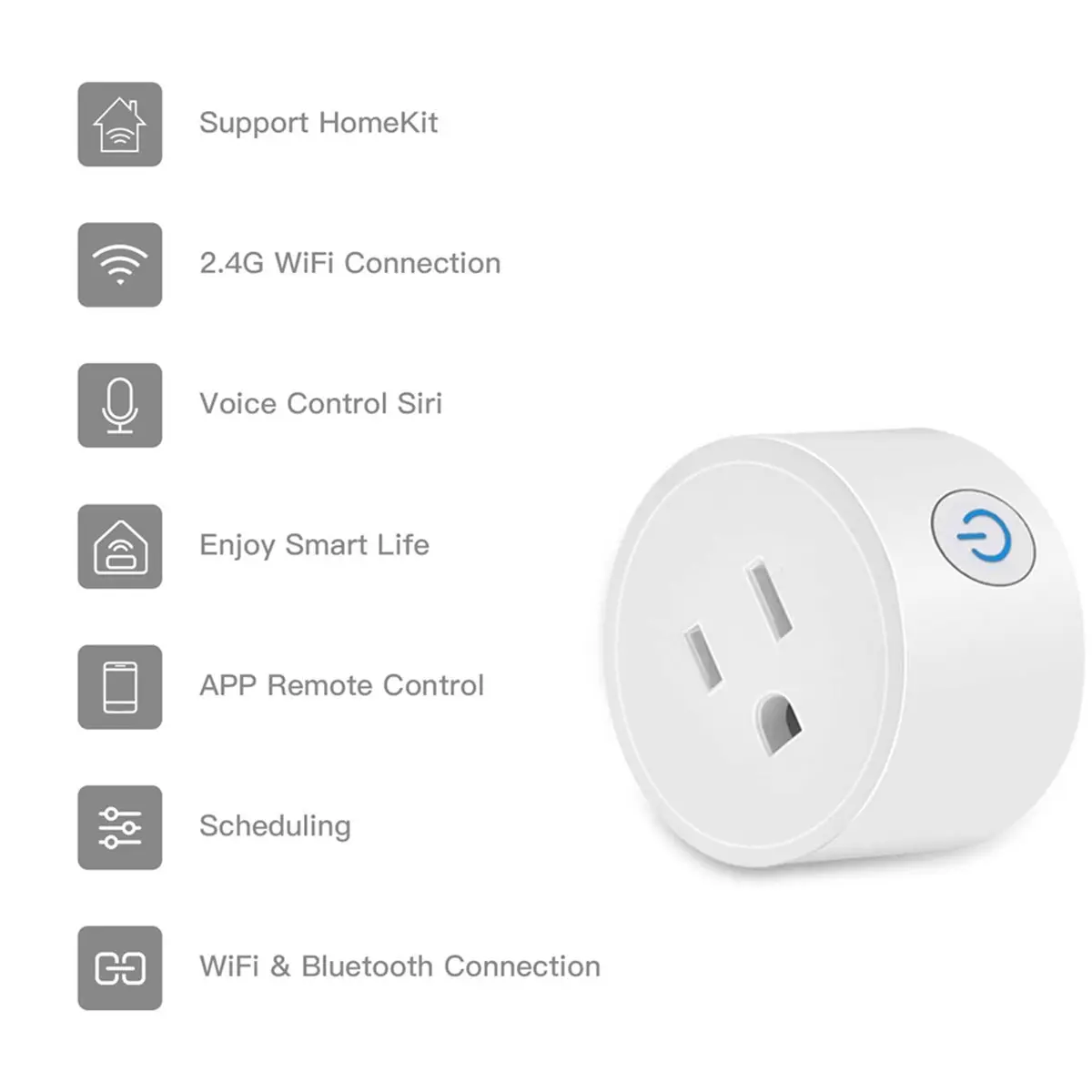 Фото Умная мини-розетка A08I, Wi-Fi-розетка для Apple HomeKit, Alexa и Google Assistant, сертифицирована MFi, без хаба, 2 штуки, американская вилка №2