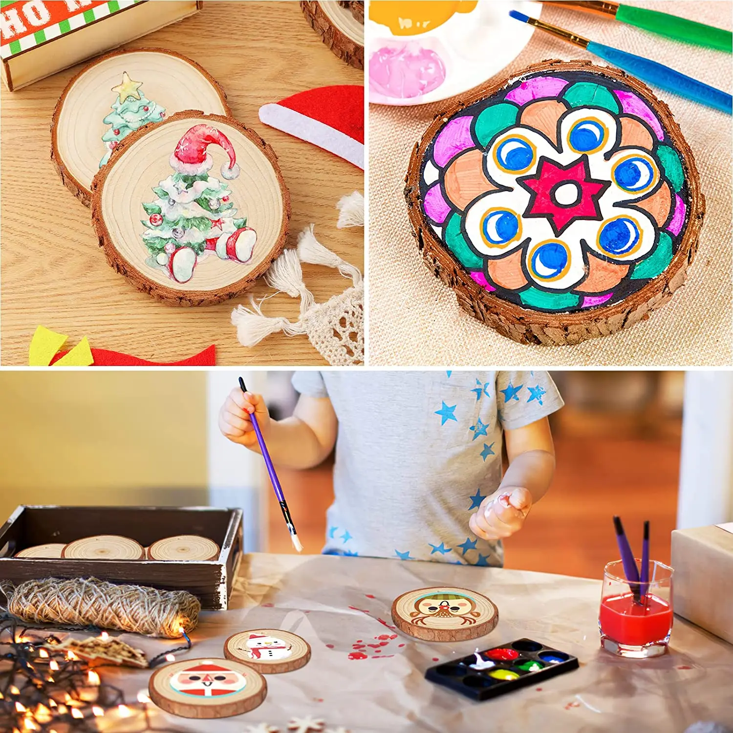 1 упаковка 3-14 см необработанные натуральные деревянные ломтики набор для ремесла