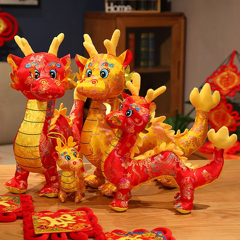 

New Cartoon Zodiac Dragon Year Mascot Chinese Dragon Plush Toys 2024 New Years Decor Soft Stuffed Animal Dinosaur Doll