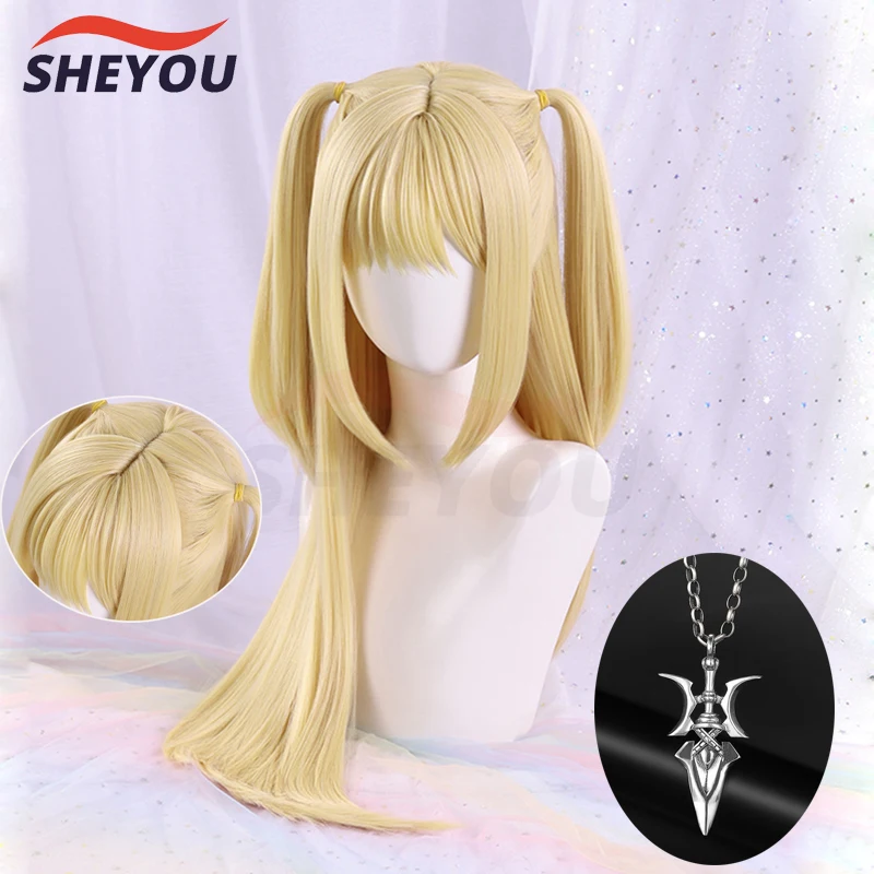 

Death Note Misa Amane Cosplay Wig Double Tail Long Yellow Heat Resistant Synthetic Hair Halloween Wigs + Wig Cap