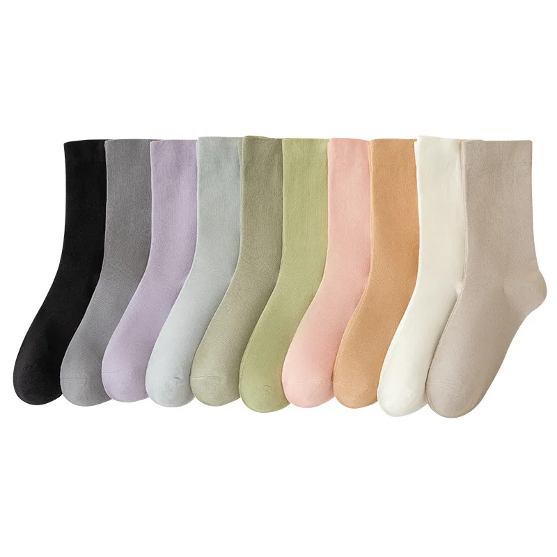New High-quality Cotton Solid Color Mid Tube Socks for Women Casual Simple Black White Gray Sports Soft Boneless Socks Girls