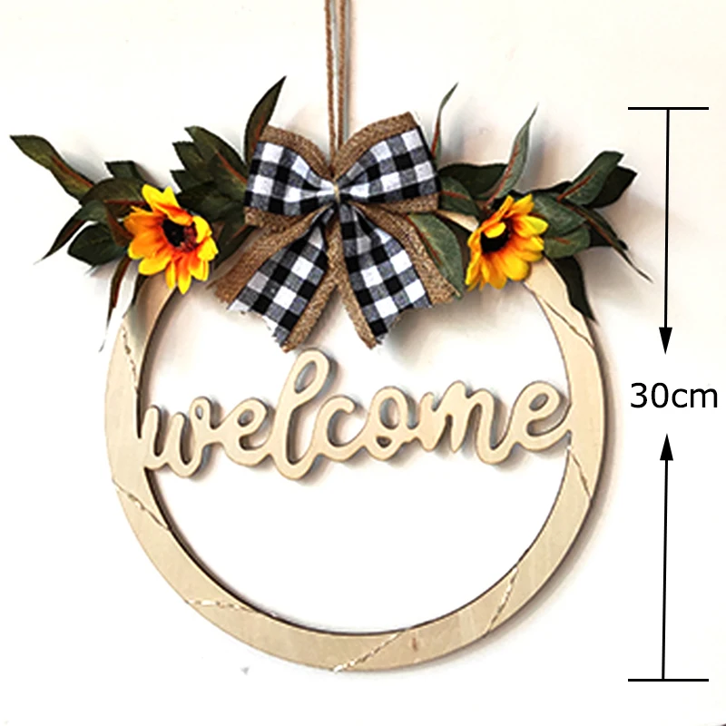 Welcome Hello Sign Wreath Door Hanging With LED Light Spring Sunflower Artificial Home Wedding Party Decor |