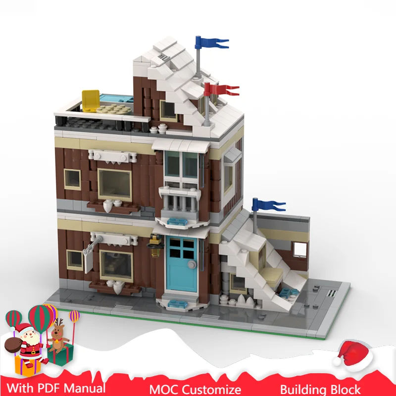 Фото Популярные 816 шт. MOC модульный зимний ложа, строительный блок, сделай сам, образовательная сборка, кирпичи, игрушки, подарки на Рождество, день рождения, Новый год №1