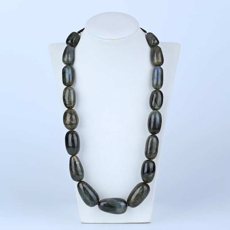Natural Stone Labradorite Necklace Accessories 82cm,225g Beauty Jewelry For Moving Pendant Beads