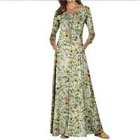 spring summer womens round neck long dress color pattern printing fashion collection cross border clothing holiday