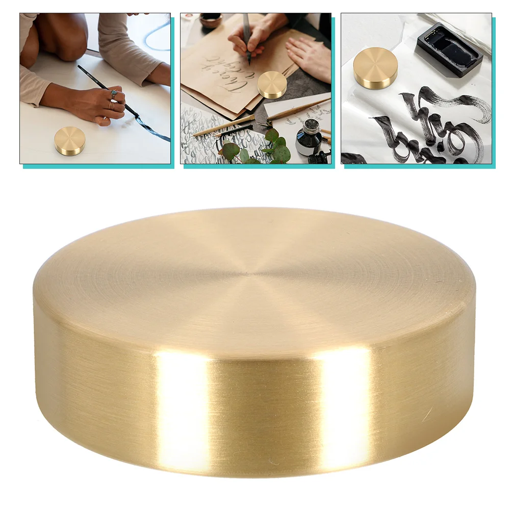 

Brass Round Paperweight Calligraphy Office Desk Supplies Solid Block Chinese Writing Metal Paperweights