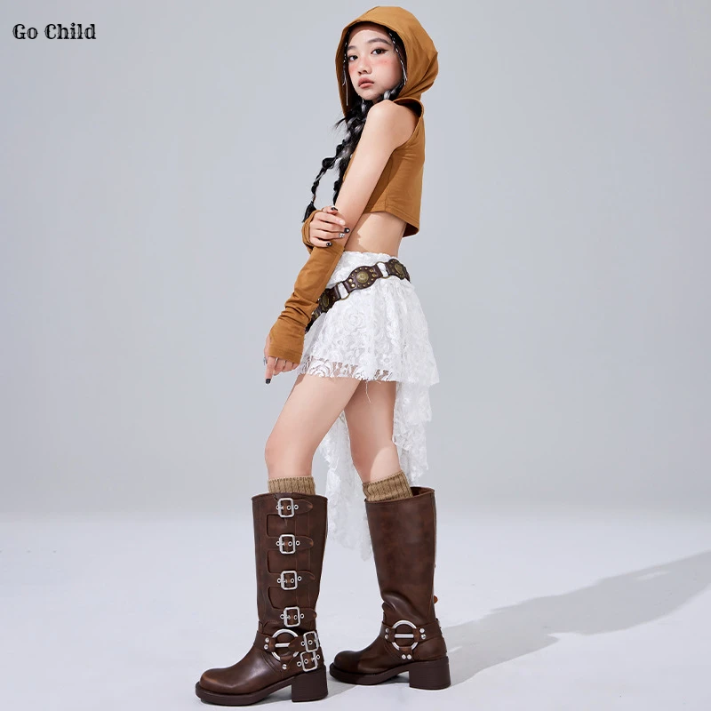 Укороченные толстовки с капюшоном K-pop Wasteland для уличных танцев кружевные юбки