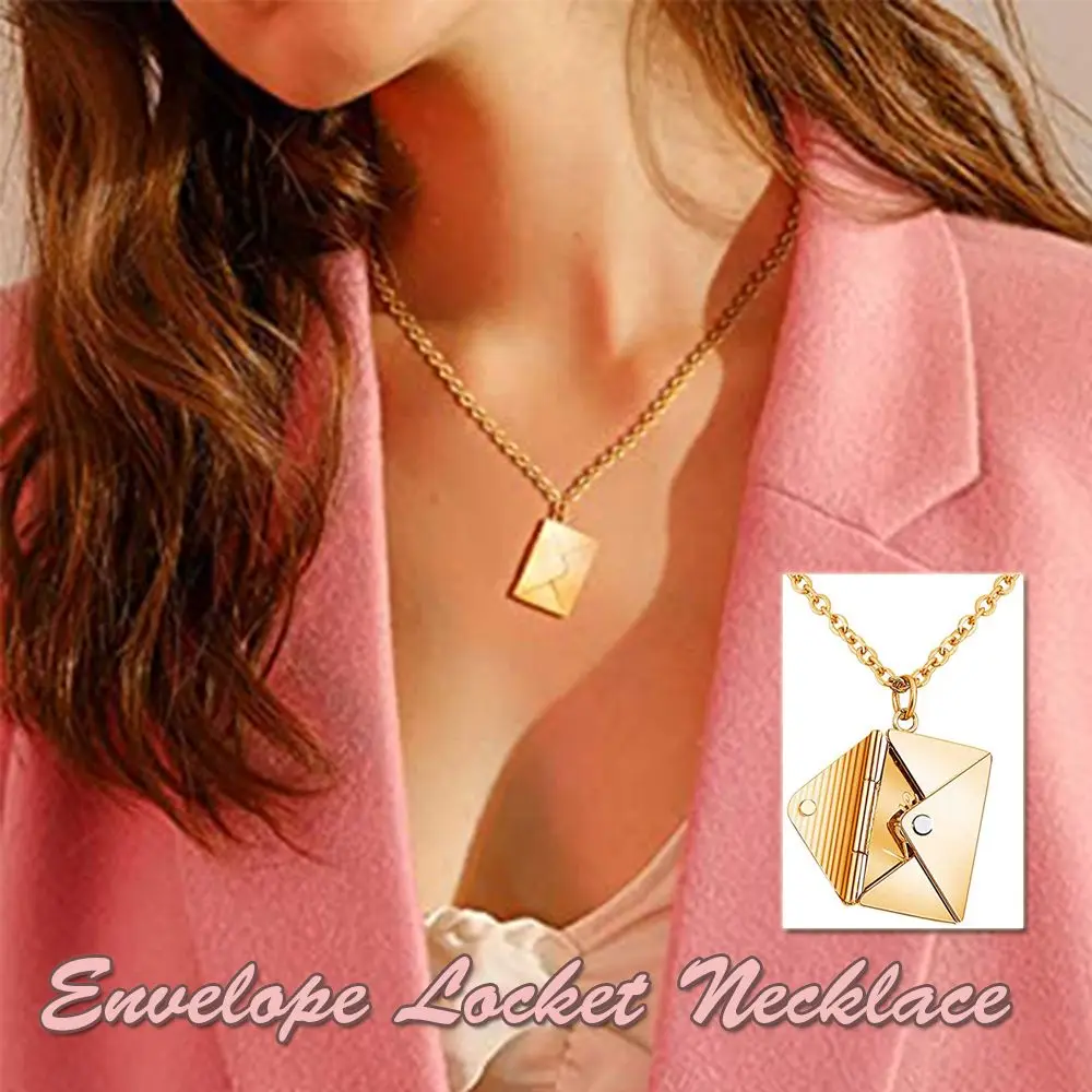 

New Message Locket Fashion Jewelry Inside Seal Love Necklace Envelope Locket Engraving Secret Message