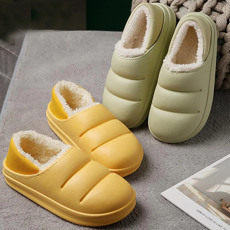 

Шлепанцы женские плюшевые, водонепроницаемые домашние тапочки, теплые меховые сандалии на толстой подошве, Нескользящие, однотонные, для д...