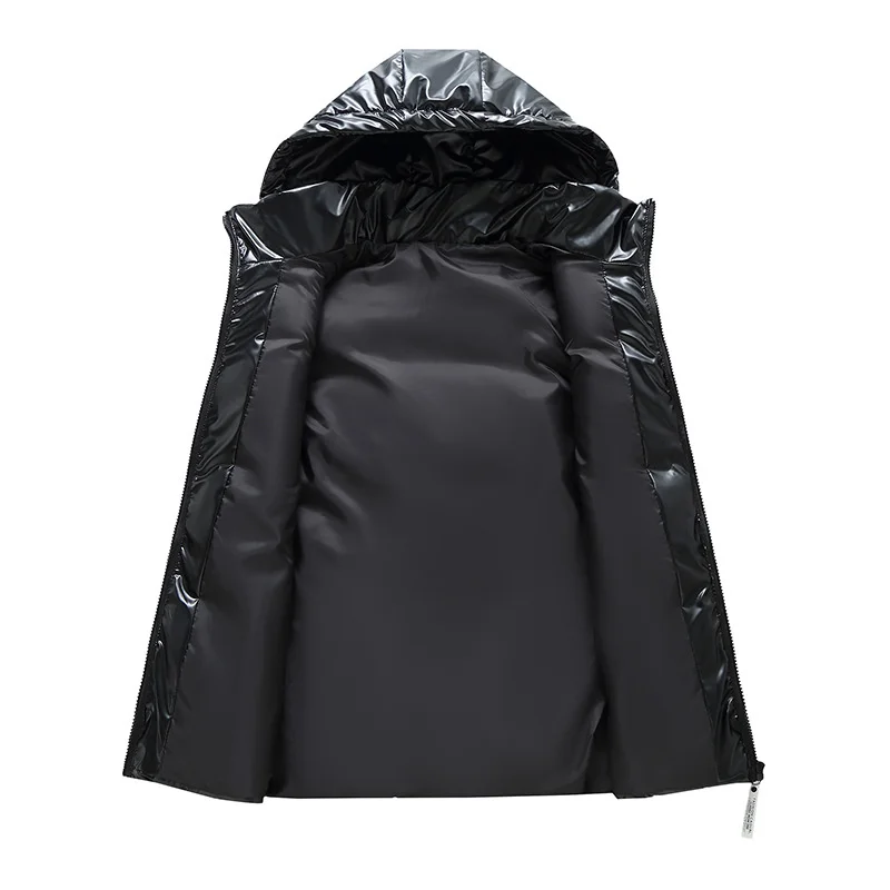 Блестящий черный и серый жилет #3620 мужской с капюшоном повседневный теплый