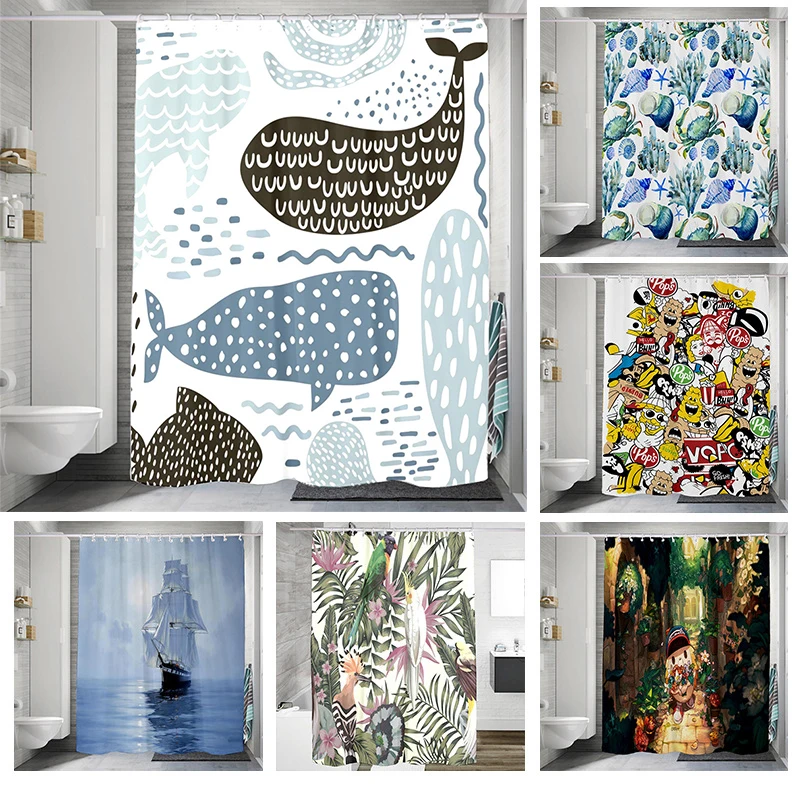 3d-занавеска для душа с изображением цветов ландшафта Кита ручная роспись