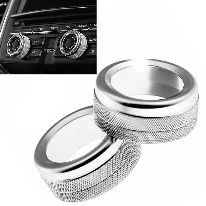 

2x Car Chrome Silver Volume Radio Knob Covers For Porsche 911 Cayenne Macan 718 Volume Radio Knob Covers