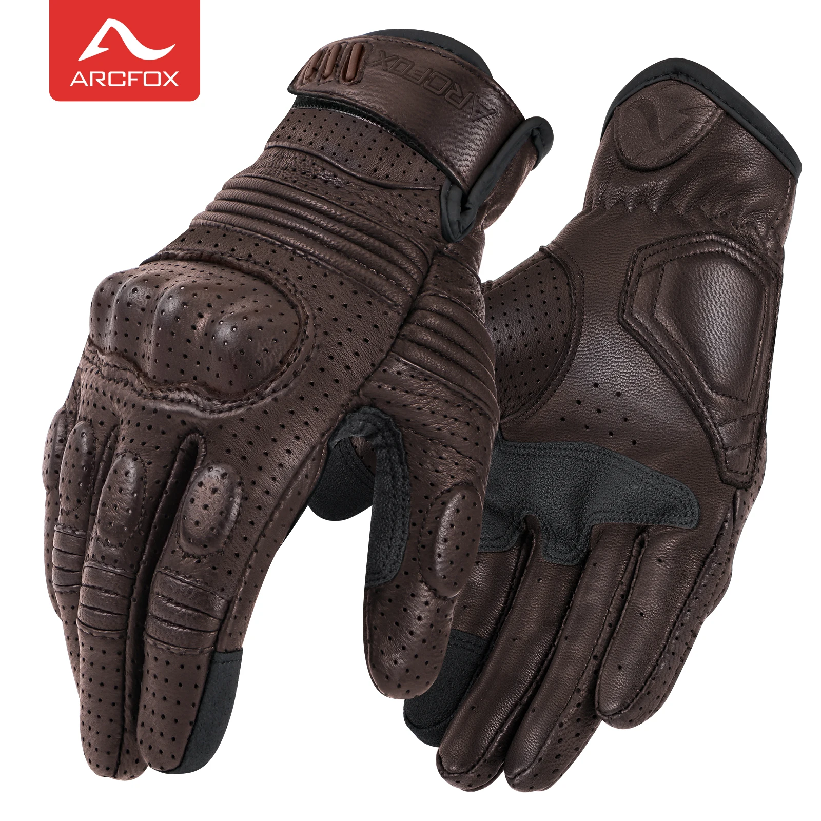 

Vintage Leather Motorcycle Gloves Motorcyclist Racing Protective Gear Perforated Touchscreen Men Motorbike Riding Guantes Luvas
