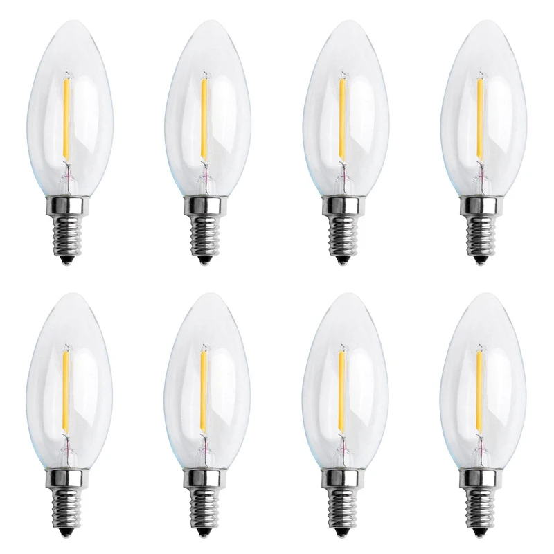 

8X Dimmable E12 2W COB Candle Flame Filament LED Light Bulb Lamp 10 X 3.5Cm