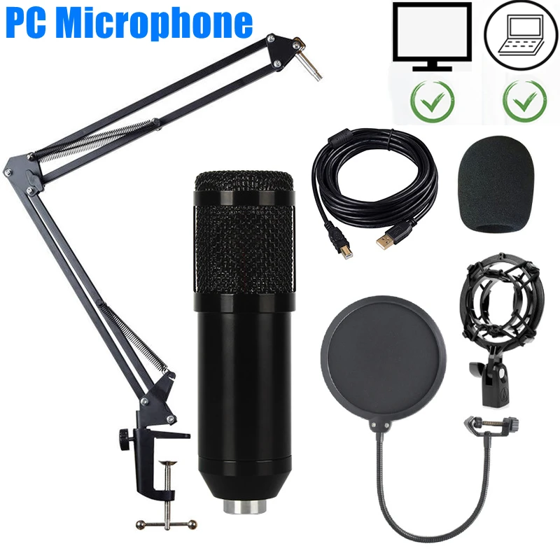 

USB/3.5mm Condenser Computer Microphone Kit With Adjustable Scissor Arm for Studio Streaming Podcasting YouTube Voice