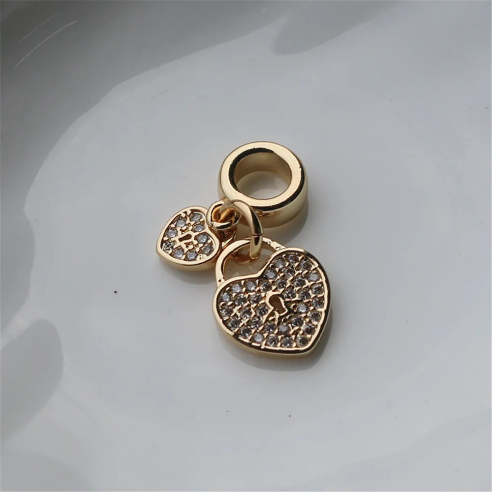 

14k gold accessories double love inlaid zircon pendant with large ring double heart-shaped pendant diy jewelry material