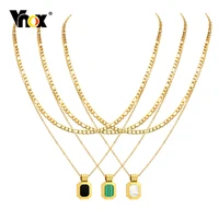 vnox chic square natural shell pendant layering necklaces for women stainless steel clavicle chain girls sexy fashion jewelry