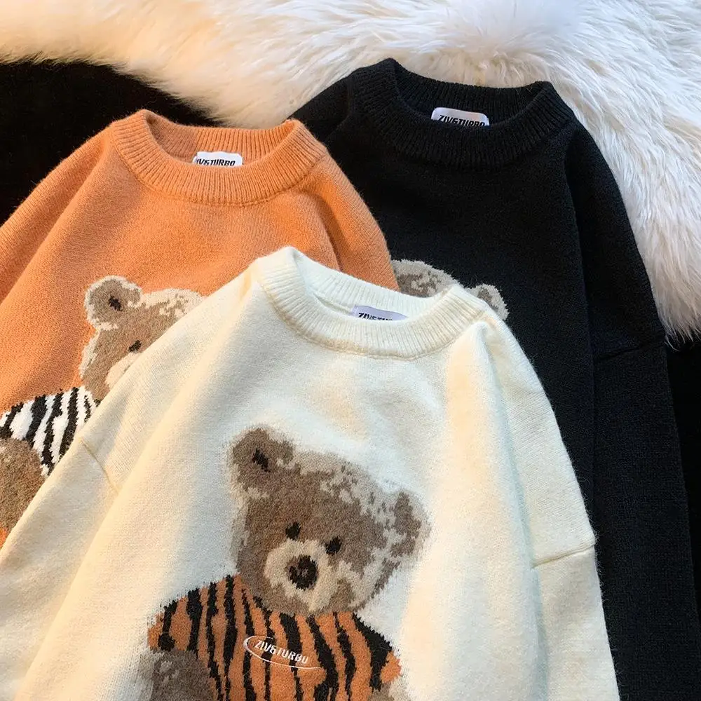 

New Hip Hop Cute Bear Print Sweater Women Oversized Winter Long Sleeve Pullovers Harajuku Couples Kawaii Tops Fashion Streetwear